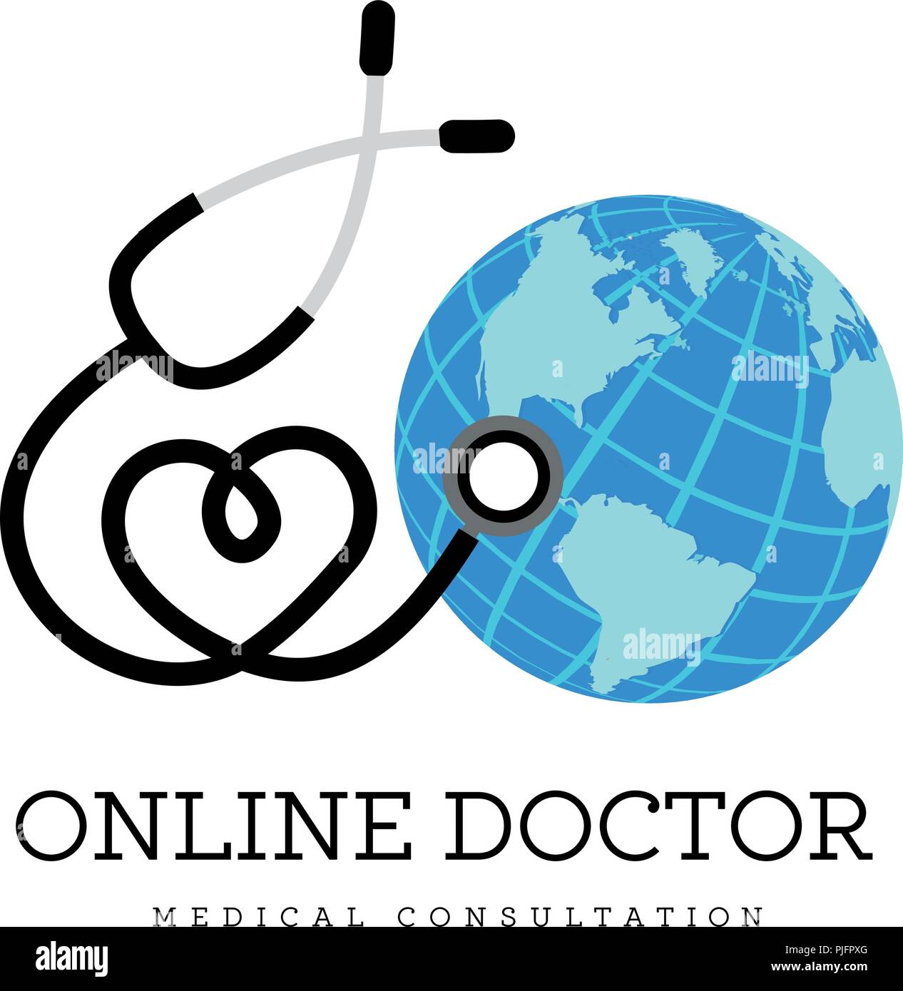 Sign in the form of a stethoscope in the shape of the heart and globe. Can be used as a logo for online medicine, telemedicine or earth day Stock Vector