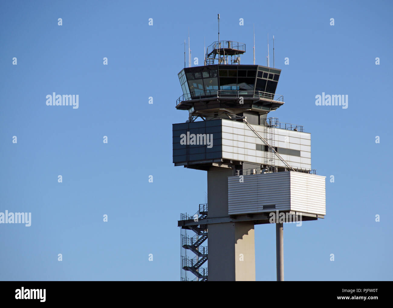 Tower of airport control at Dusseldorf airport Stock Photo