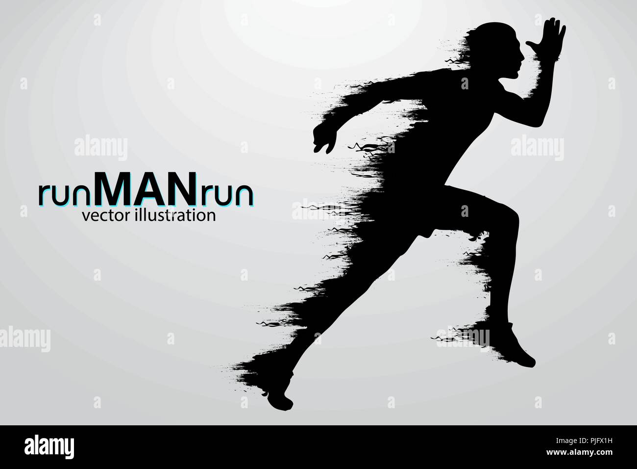 Text Running Man Silhouette of a running man. Text and background on a separate layer ...