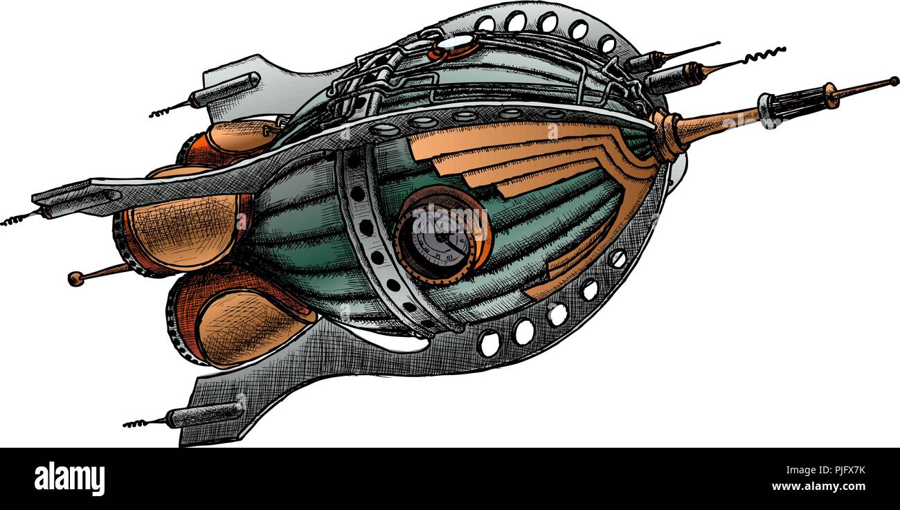 steampunk rocket. Vector illustration. Painted by hand Stock Vector
