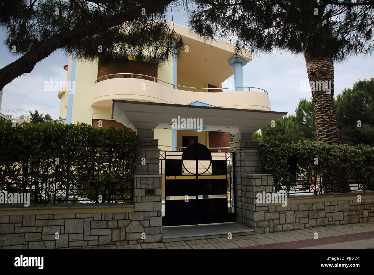 Vouliagmeni Attica Greece Art Deco House and Gate Stock Photo