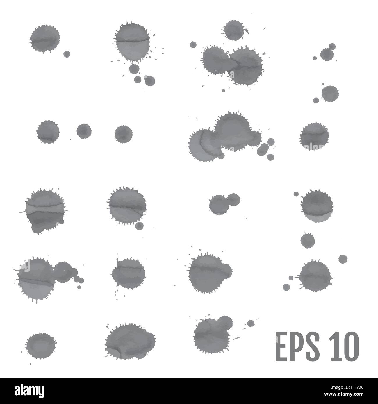 Ink spots set on white background. Gray Inks. Vector illustration Stock