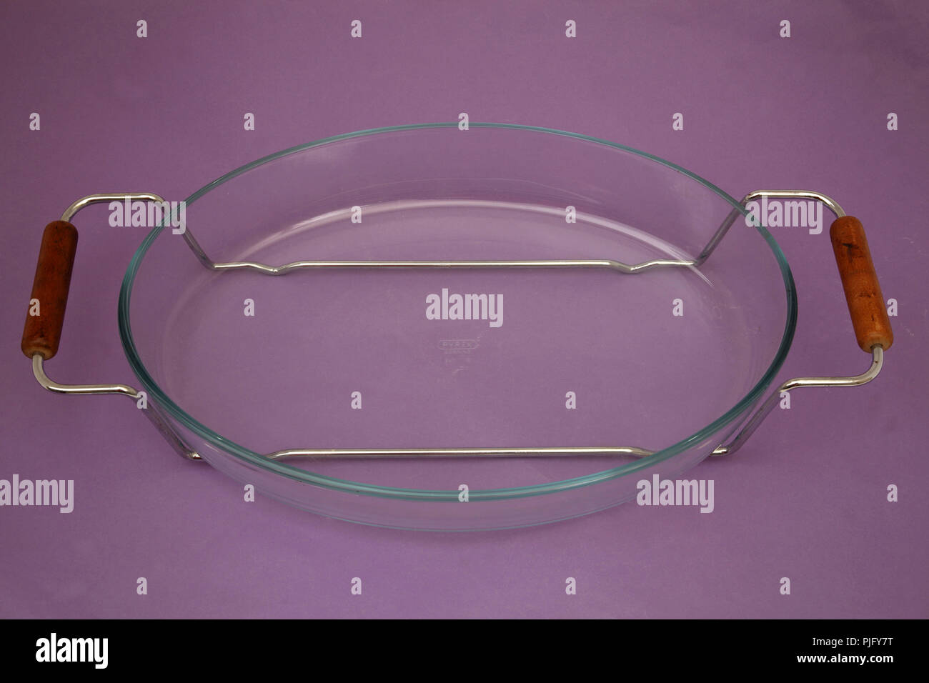 Pyrex Oven Dish with Stainless Steel and Wood Handles Stock Photo Alamy