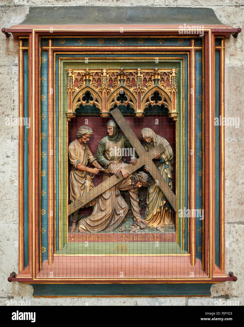 Cologne Cathedral, Way of the Cross 3, Christ falls for the first time (created circa 1893-1898) Stock Photo