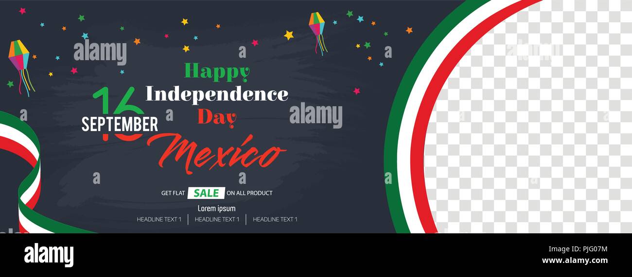 Viva Mexico Happy Independence Day Social Media Banner Stock Vector