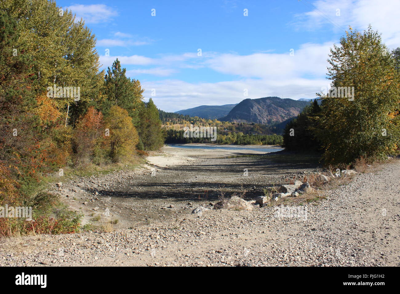 dry riverbed in fall Stock Photo