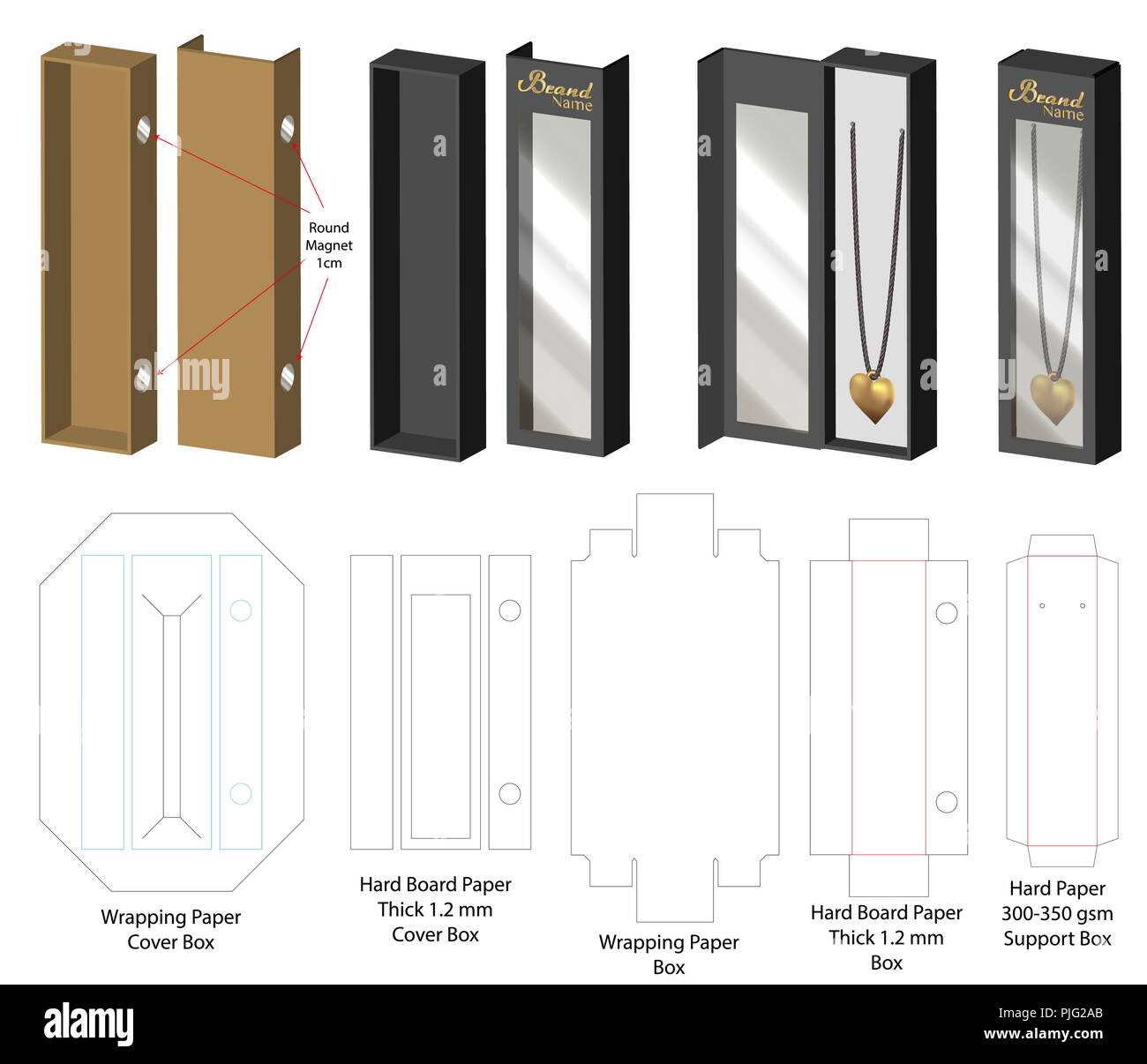 lock rigid box for necklace with dieline Stock Vector Image