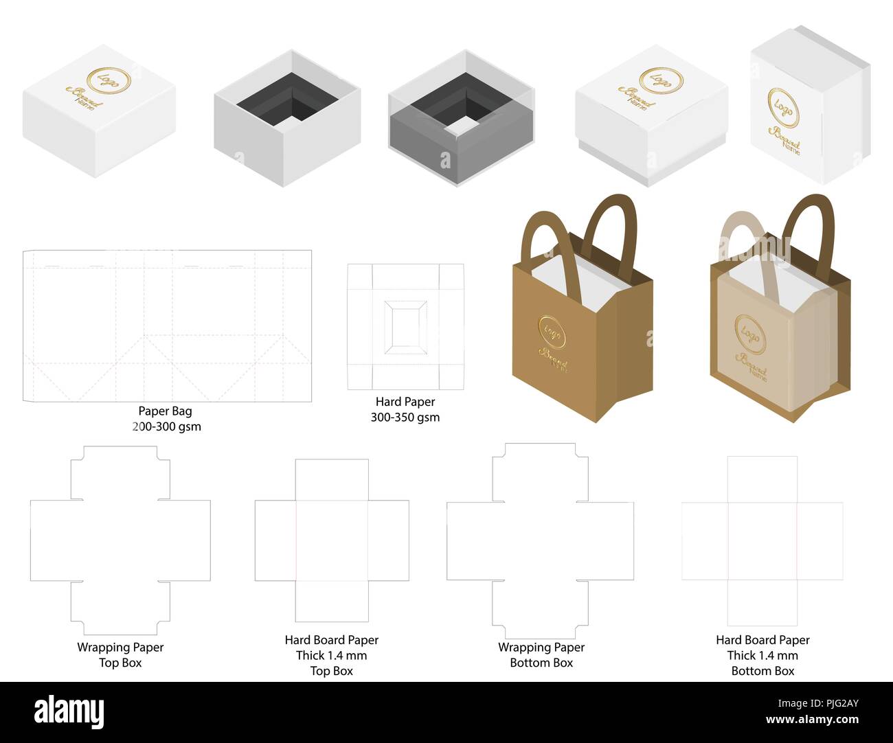 Box And Paper Bag Set Mockup With Dieline Stock Vector Image Art Alamy