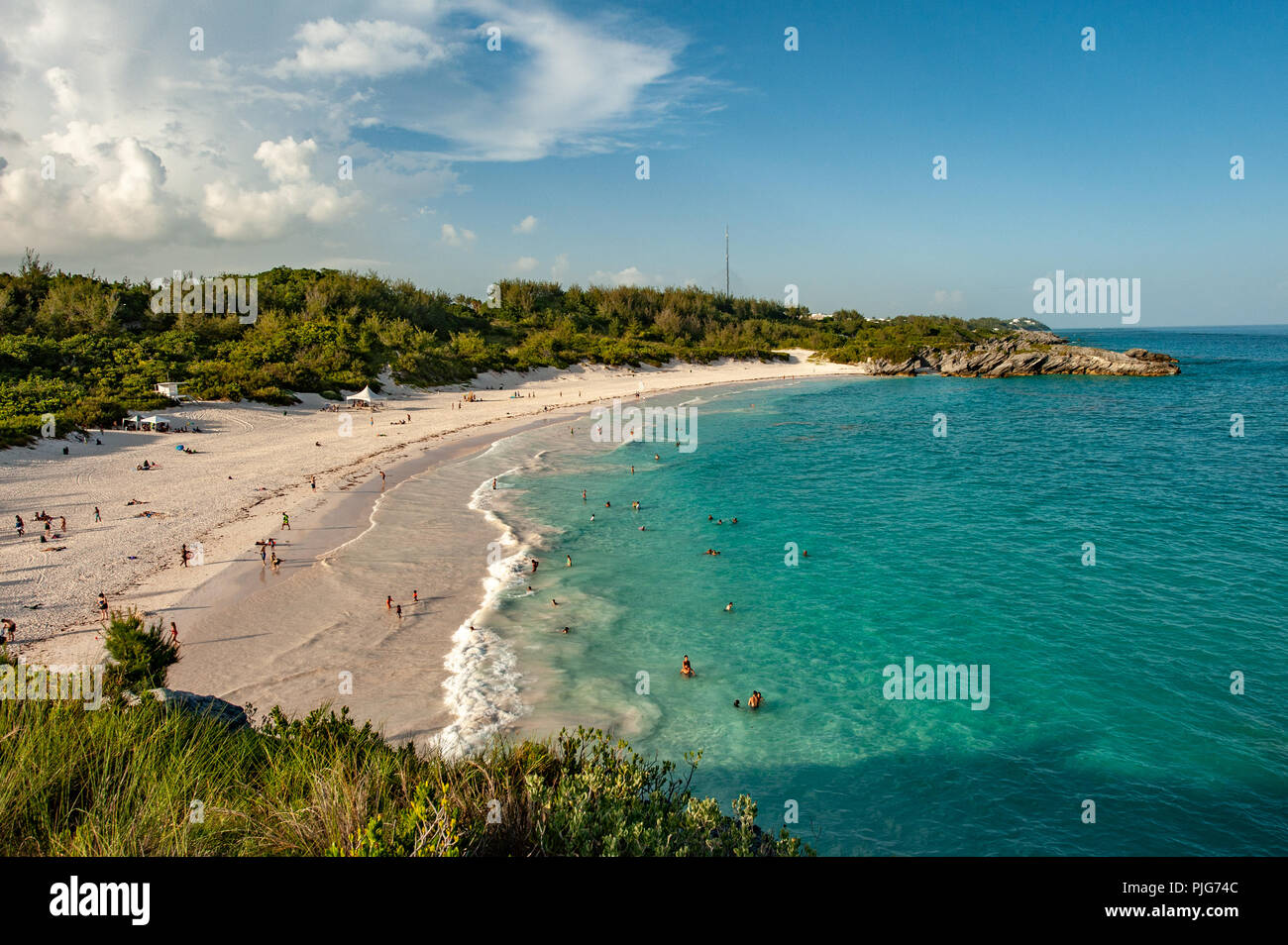 Bermuda beach and the aquamarine waters of King's Wharf and Horseshoe Bay - one of the prettiest tropical beaches with pink sand in the world Stock Photo