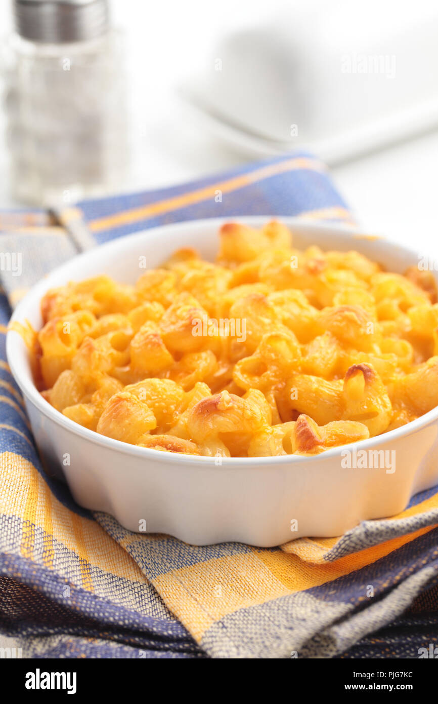 Macaroni cheese in a baking dish Stock Photo