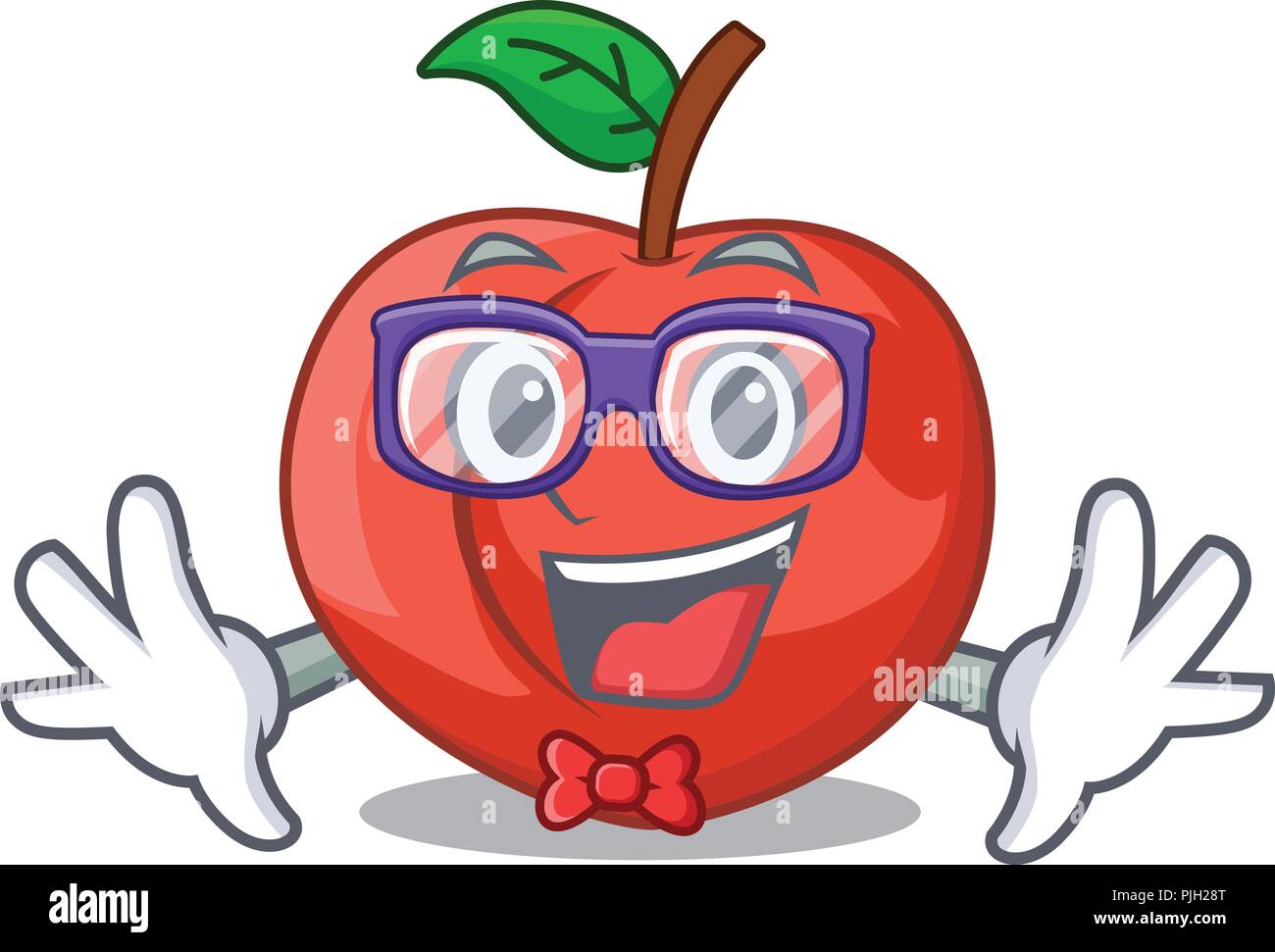 Geek nectarines cartoon with green leaves character Stock Vector Image