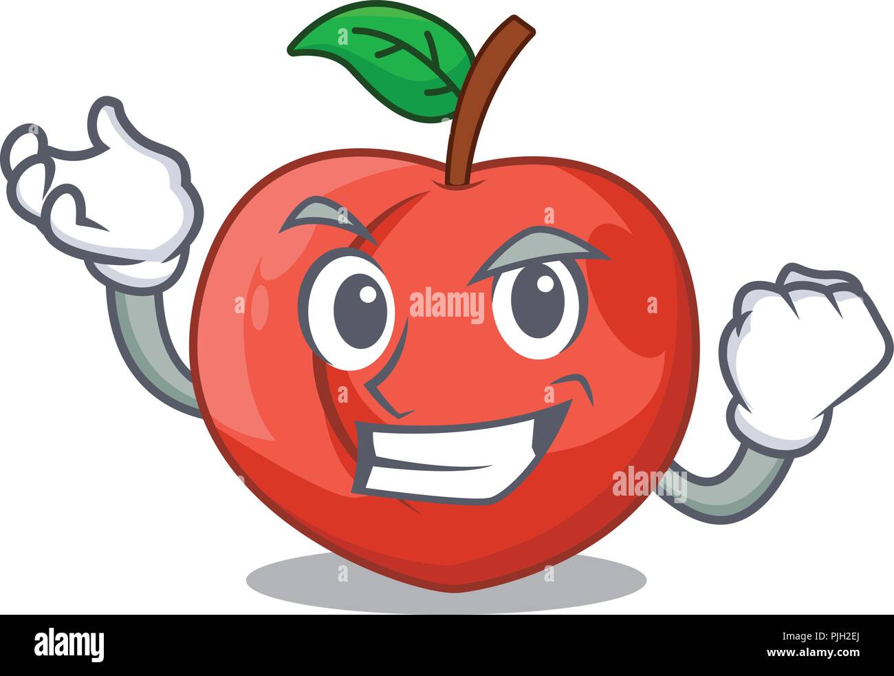 Successful nectarines cartoon with green leaves character Stock Vector