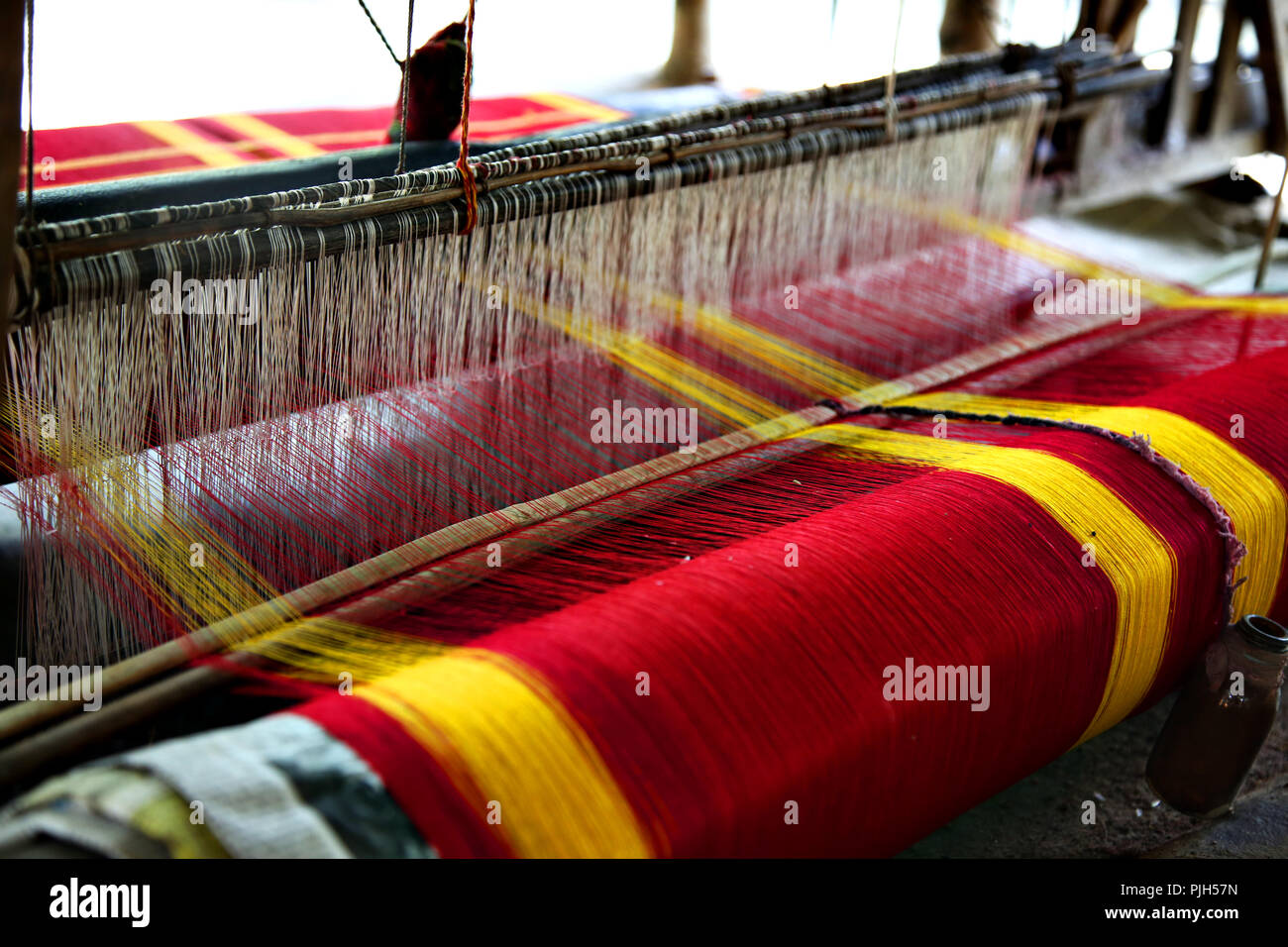 Homemade Weaving Used for Traditional Wood Loom Making A Bengali Saree