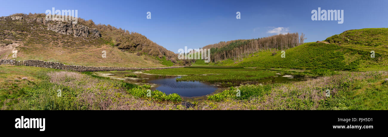 Panoramic view of the lake at Ynys-Y-Fydlyn on the coast of Anglesey, North Wales Stock Photo