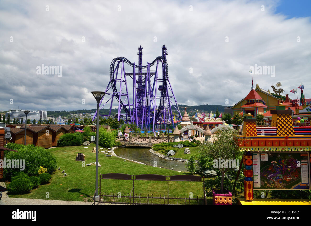 Sochi, Russia - June 6. 2018 attraction Quantum Leap in Sochi Park, which entered the TOP-25 of the best parks in Europe in 2016 Stock Photo