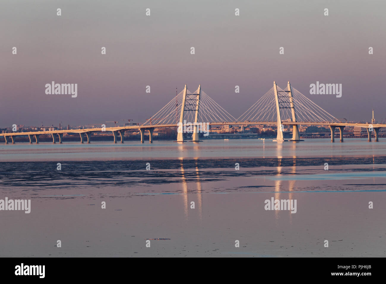 Cable-stayed bridge over the Korabelny Fairway in Saint Petersburg, Russia Stock Photo
