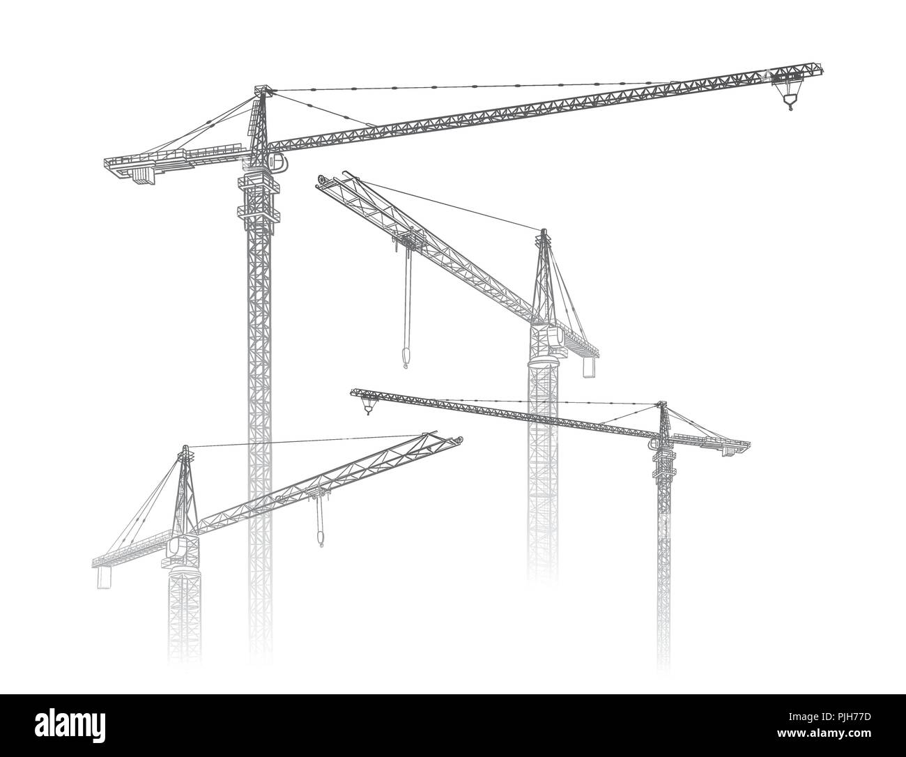 Tower construction crane. Vector line art on white Stock Vector