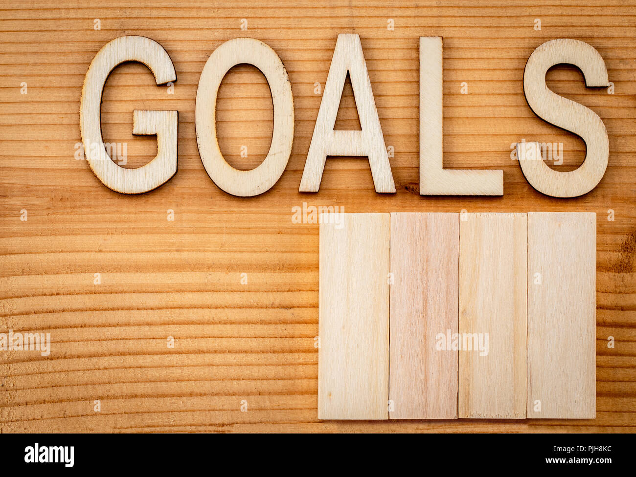 Goals Banner Text In Vintage Letters On Wooden Blocks Stock