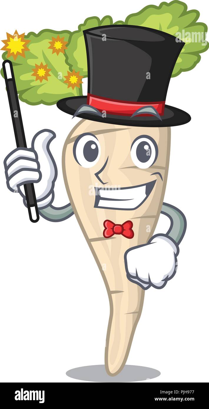 Magician fresh organic parsnip vegetable cartoon style Stock Vector