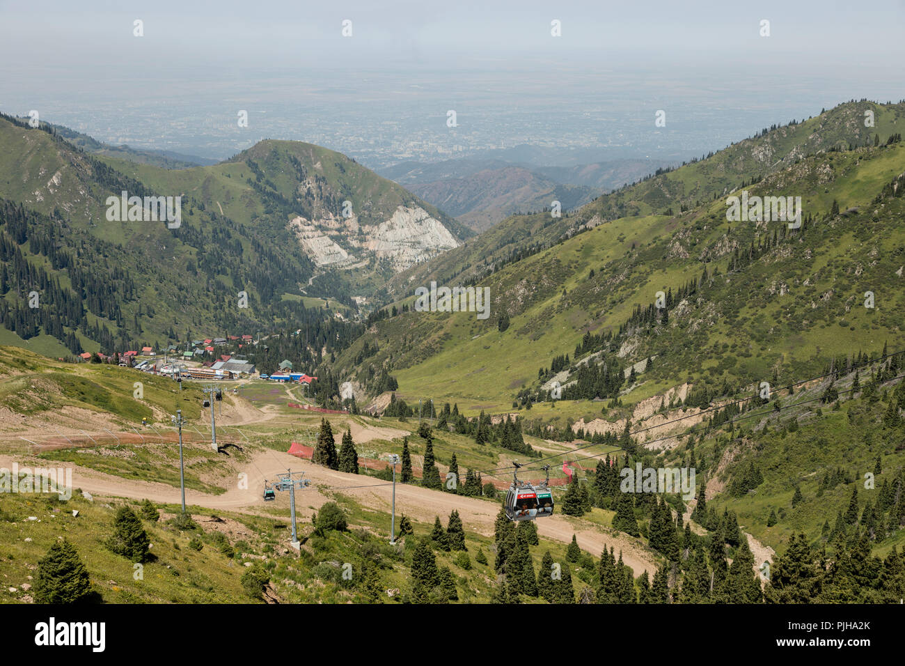 Almaty, Kazakhstan, August 6 2018: Mid station of the Ski Resort Shymbulak Mountains during the summer Stock Photo