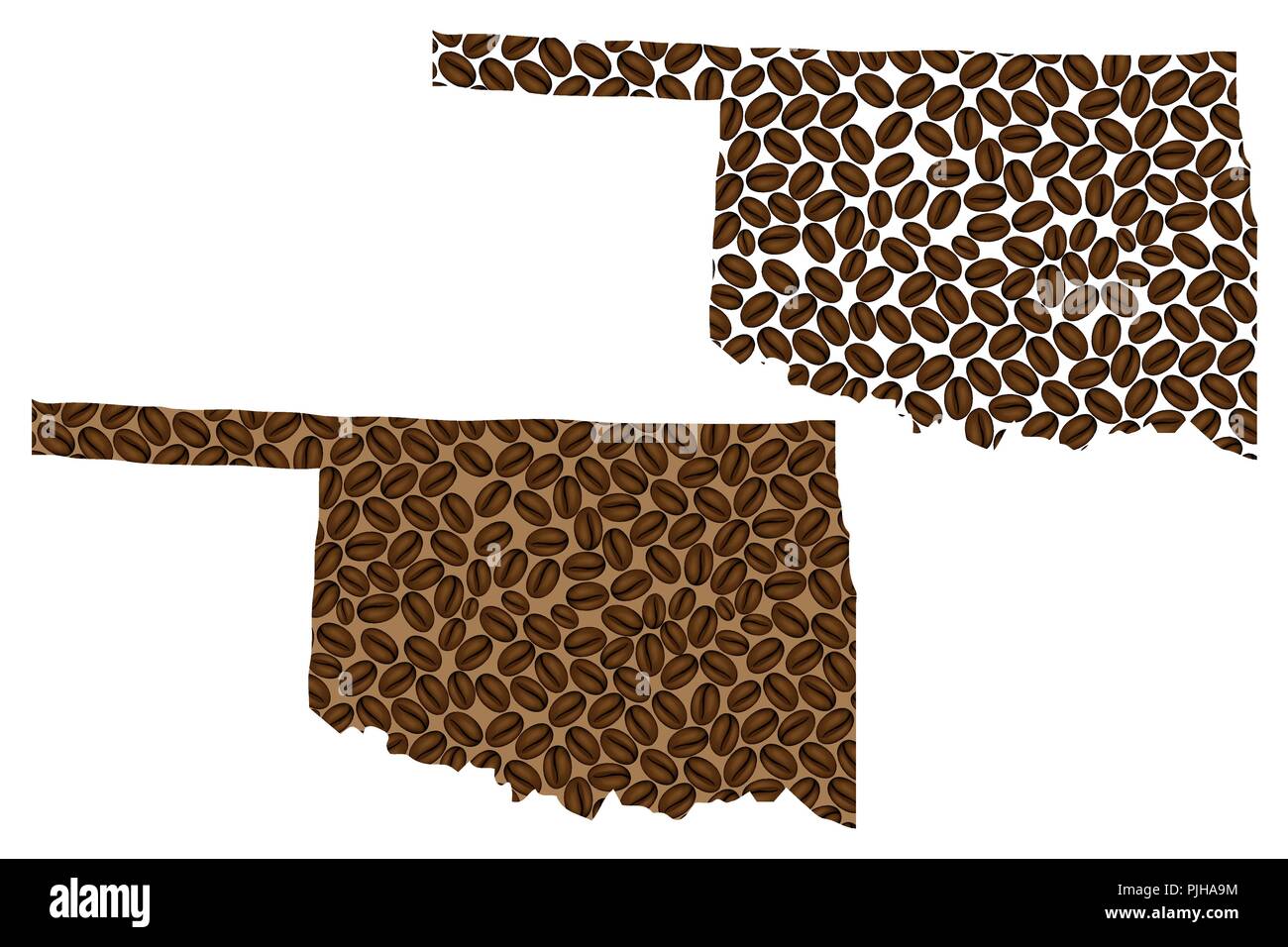 Oklahoma (United States of America) map of coffee bean, Oklahoma map