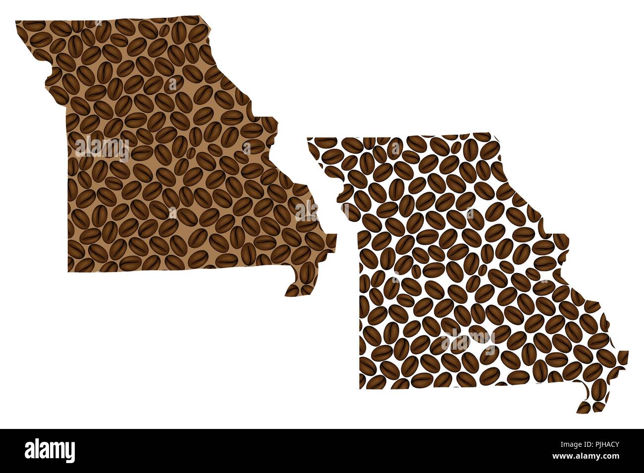 Missouri (United States of America) map of coffee bean, Missouri map