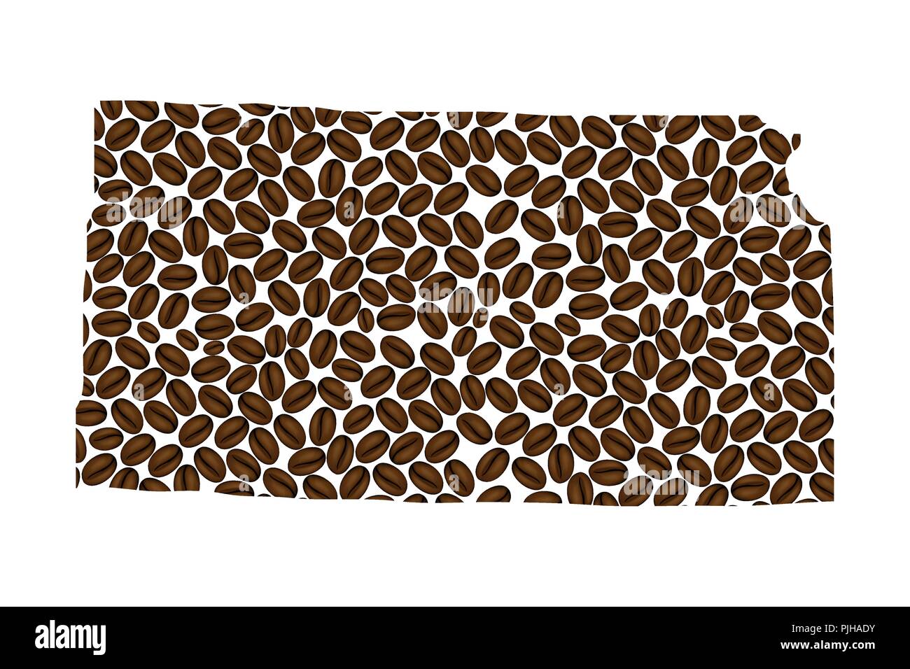 Kansas (United States of America) map of coffee bean, Kansas map made