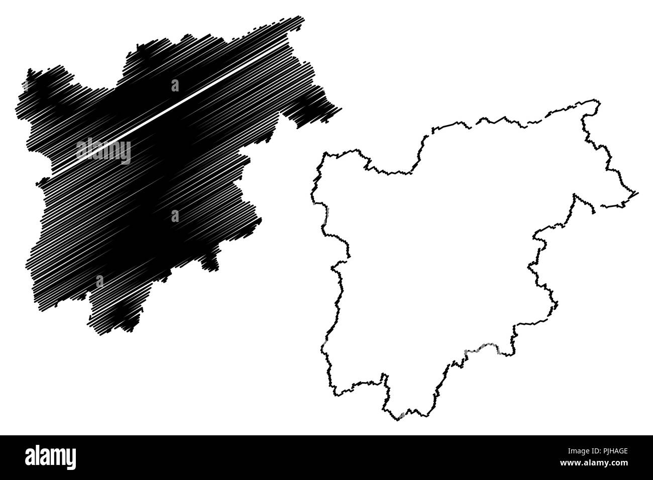 Trentino-Alto Adige - Sudtirol (Autonomous region of Italy) map vector illustration, scribble sketch  Trentino-South Tyrol map Stock Vector