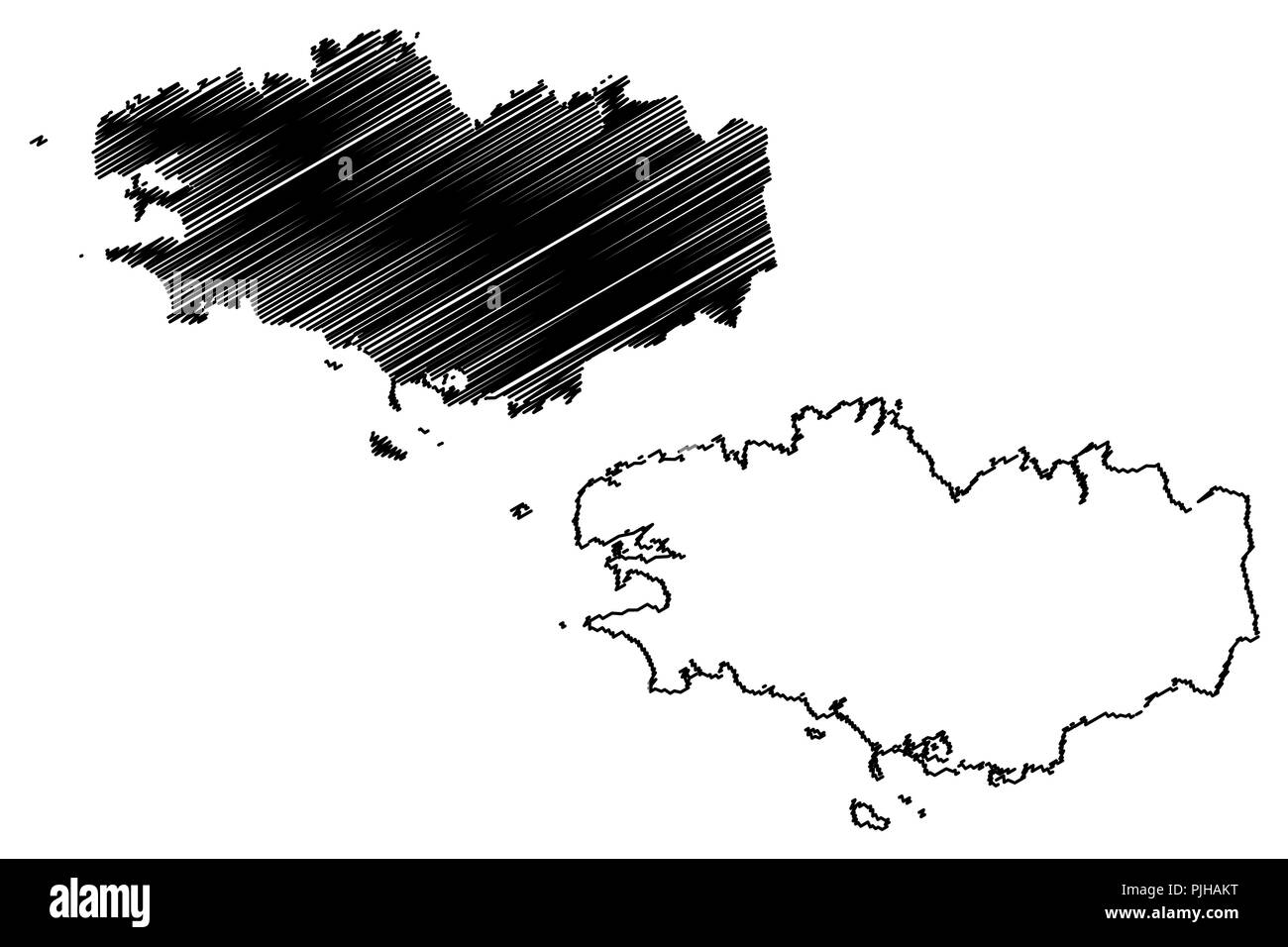 Region of Brittany (France, administrative region) map vector illustration, scribble sketch Brittany (administrative region) map Stock Vector