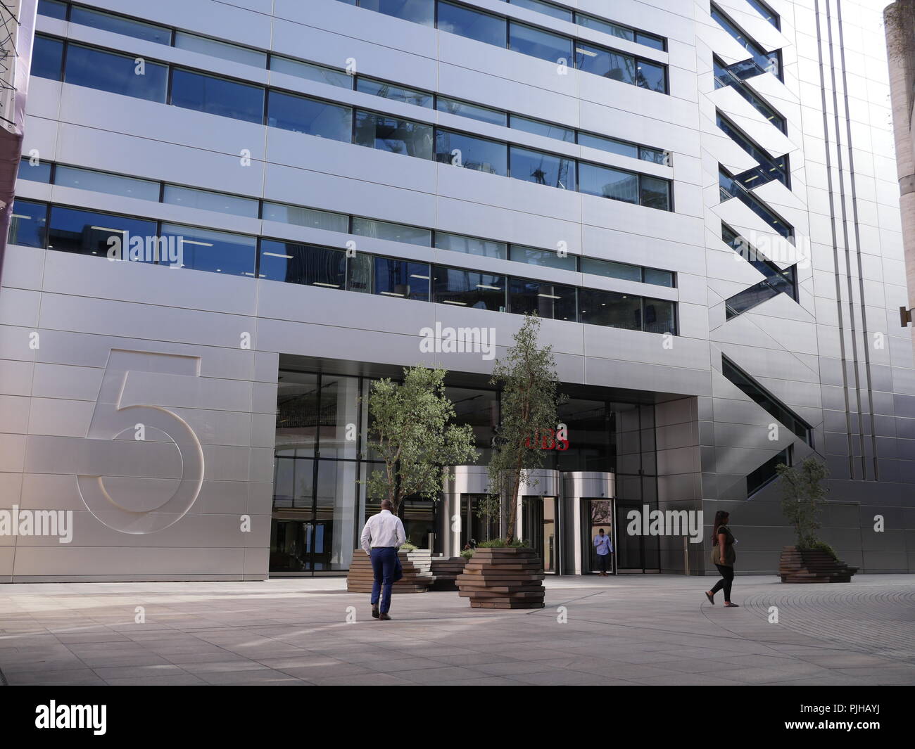 UBS, Broadgate, London. UBS Group AG is a Swiss multinational investment bank and financial services company Stock Photo