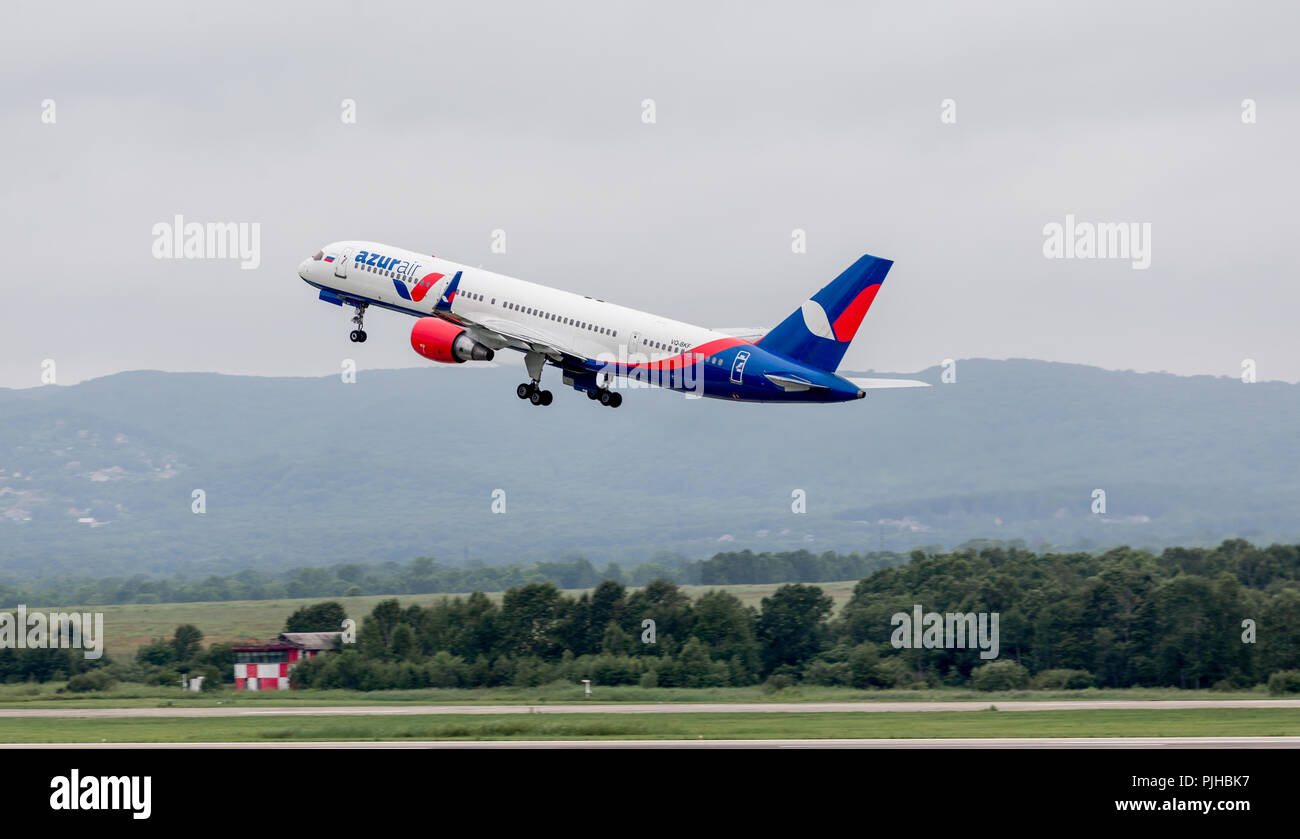 Russia, Vladivostok, 08/10/2018. Modern Passenger Airplane Boeing 757 ...