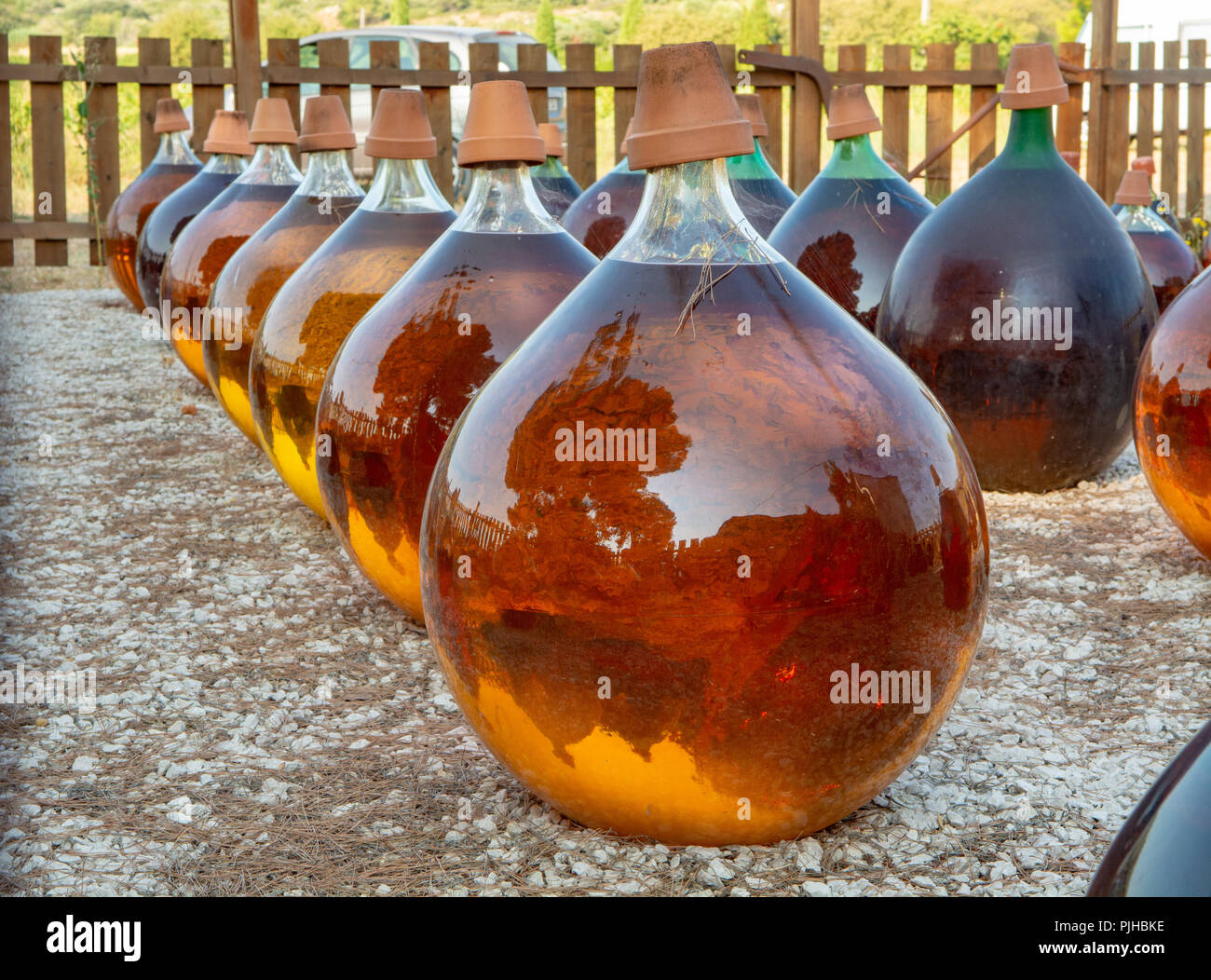 Making of natural sweet dessert muscat liqueur white wine outside in