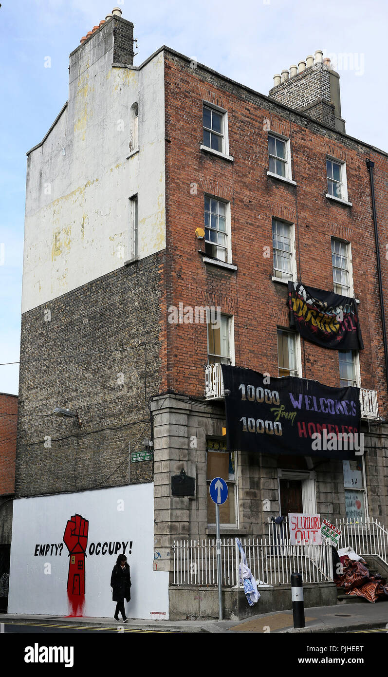 A mural by art group Subset on the side of 34 Frederick St North in Dublin's city centre which activists continue to occupy following a High Court injunction ordering them to leave. Stock Photo