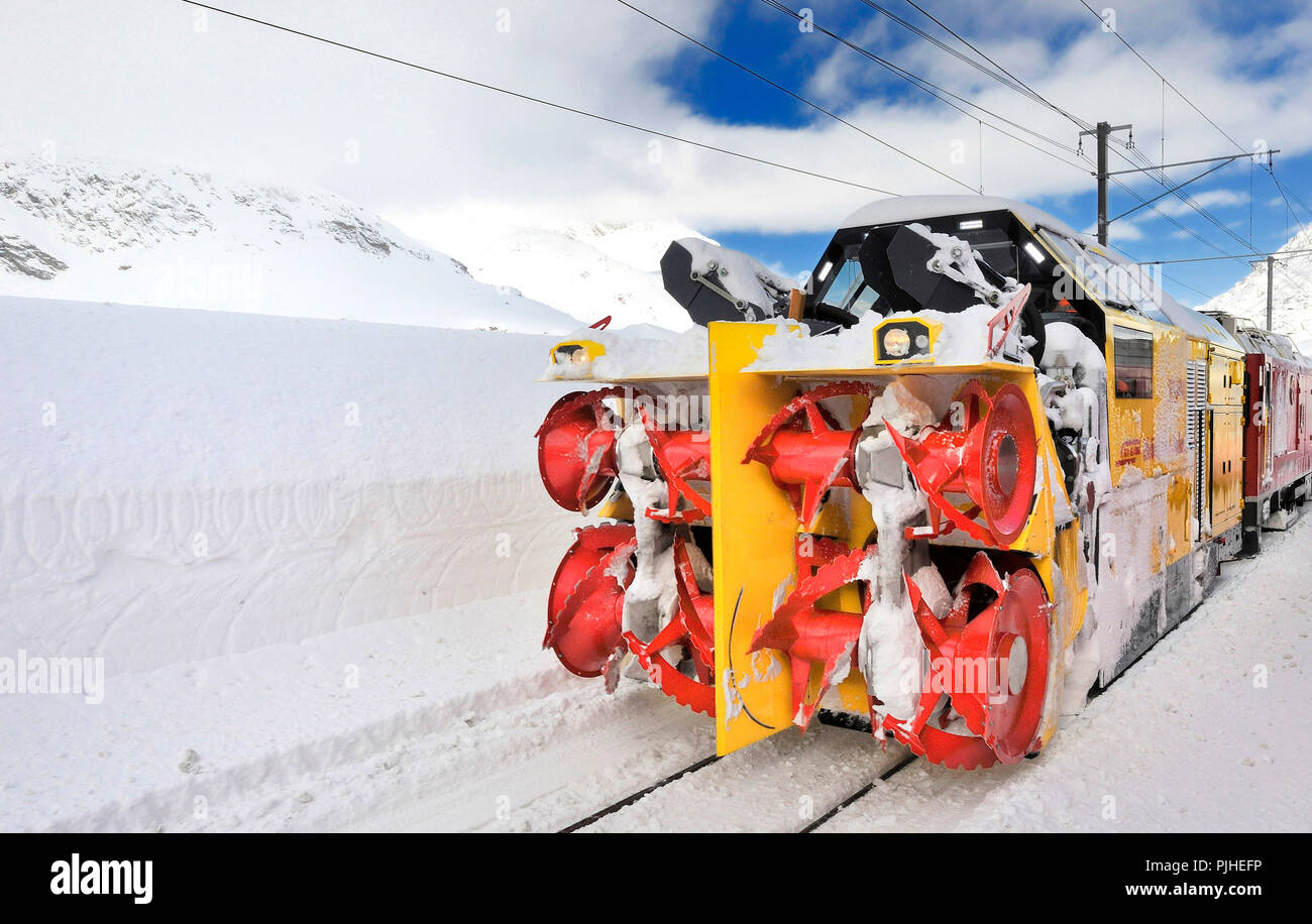 Switzerland, snowremoval train on the AlbutaBerninaExpress railway