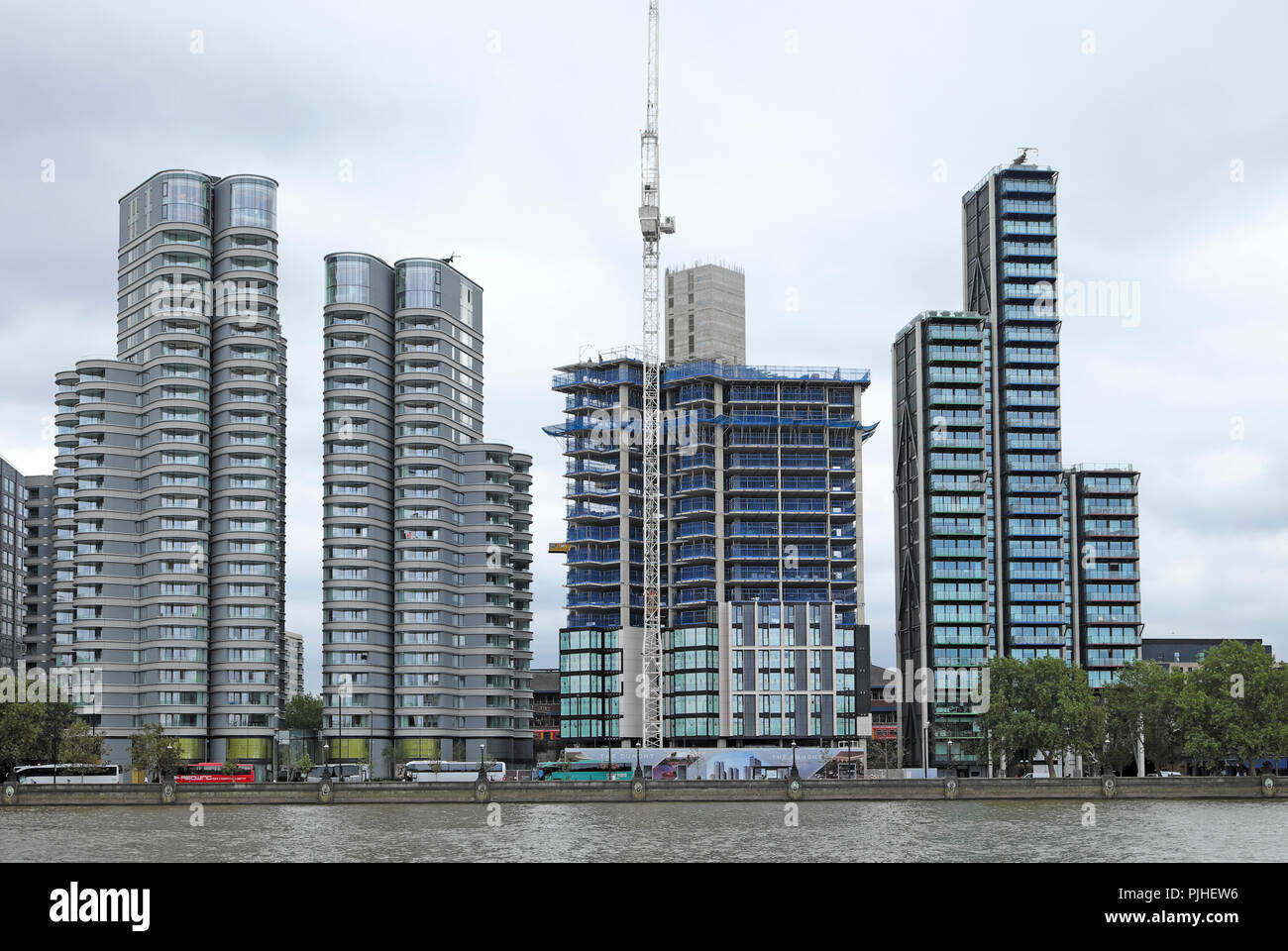 Row of Thames riverside luxury apartment buildings Corniche, Dumont and
