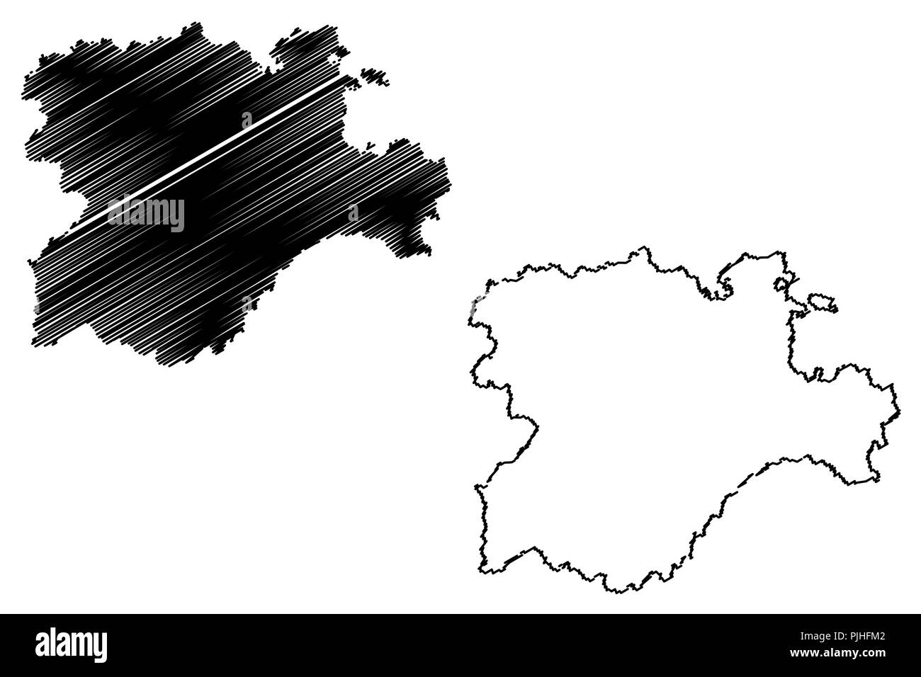 Castile and Leon (Kingdom of Spain, Autonomous community) map vector illustration, scribble sketch Castile-Leon map Stock Vector