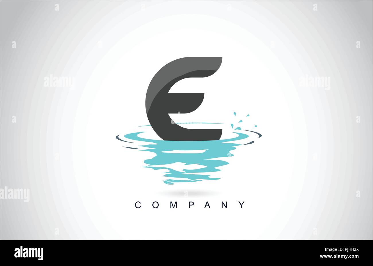 E Letter Logo Design with Water Splash Ripples Drops Reflection Vector Icon Illustration. Stock Vector