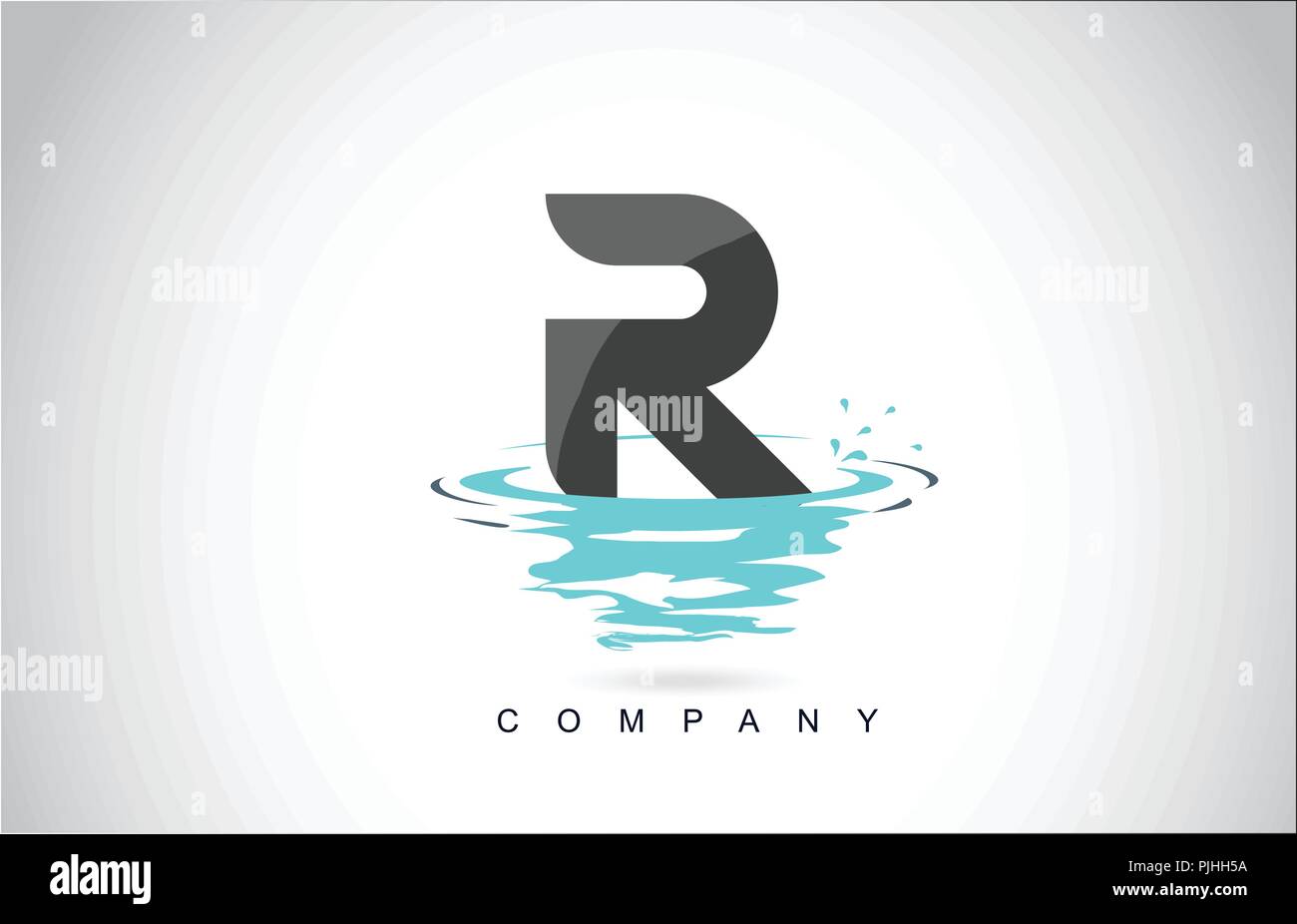 R Letter Logo Design with Water Splash Ripples Drops Reflection Vector ...