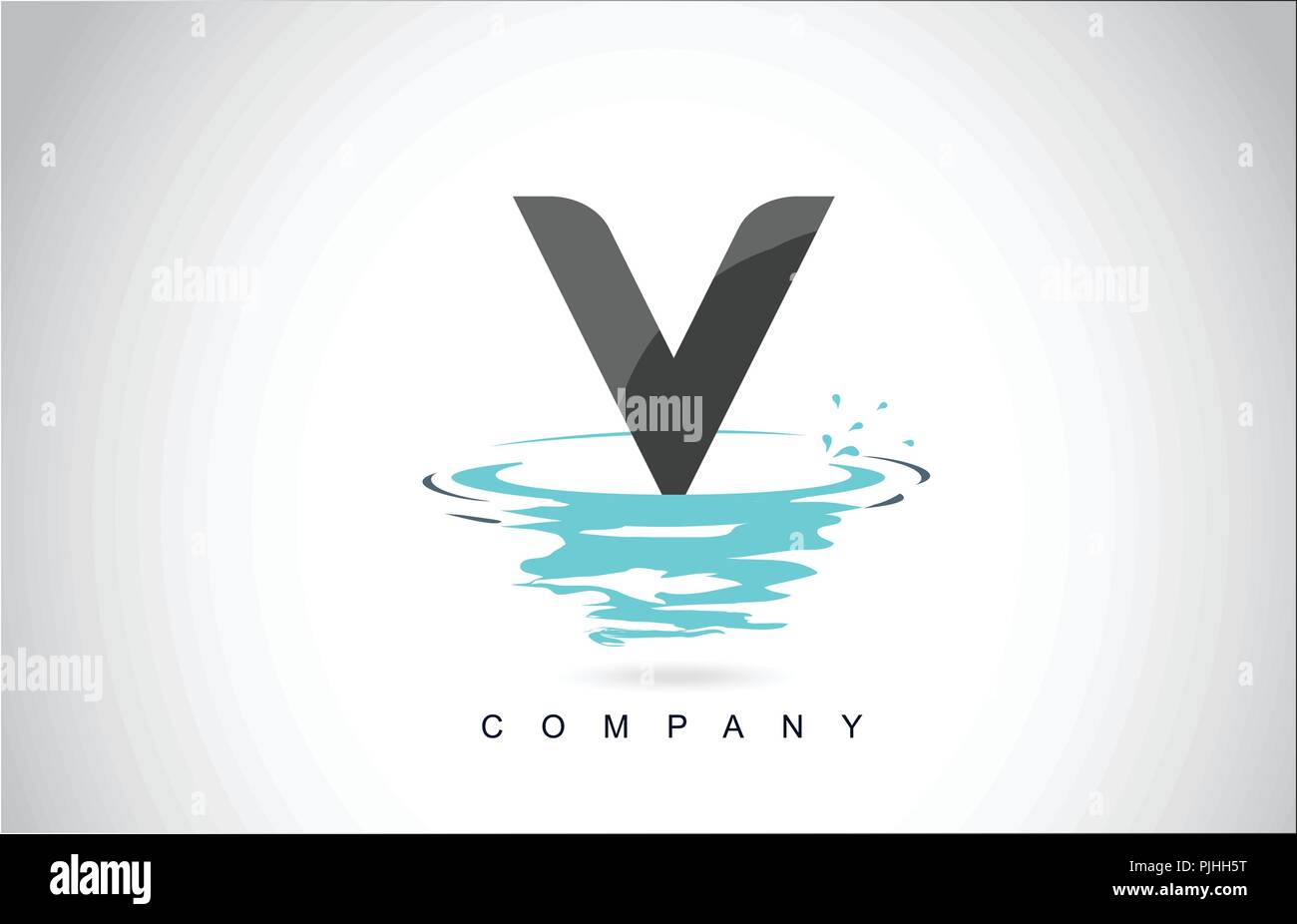 V Letter Logo Design with Water Splash Ripples Drops Reflection Vector Icon Illustration. Stock Vector