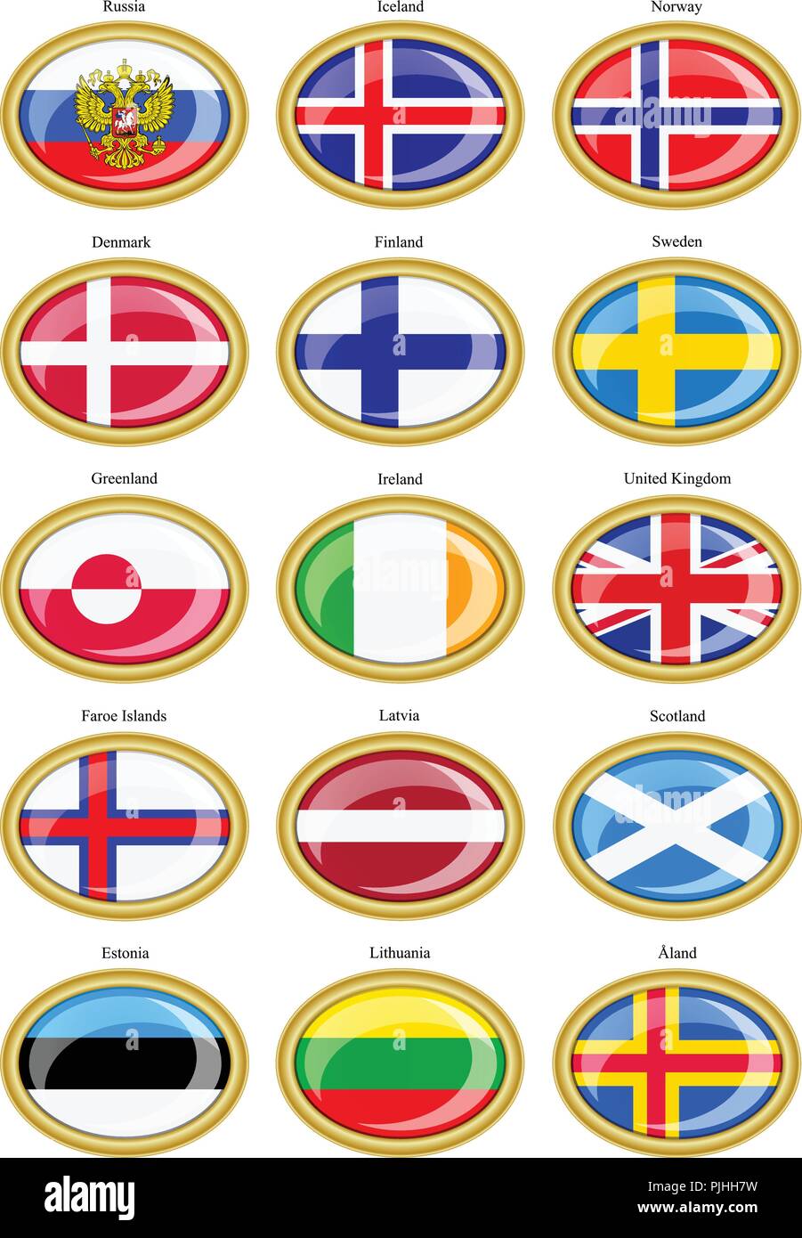 Set of icons. Flags of the Northern Europe. Stock Vector