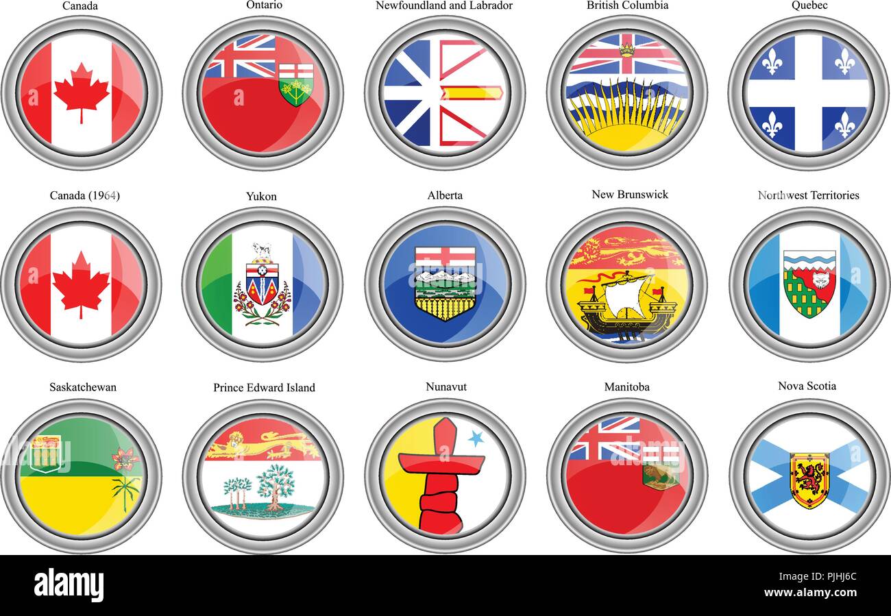 Set of icons. Regions of Canada flags. Vector. Stock Vector