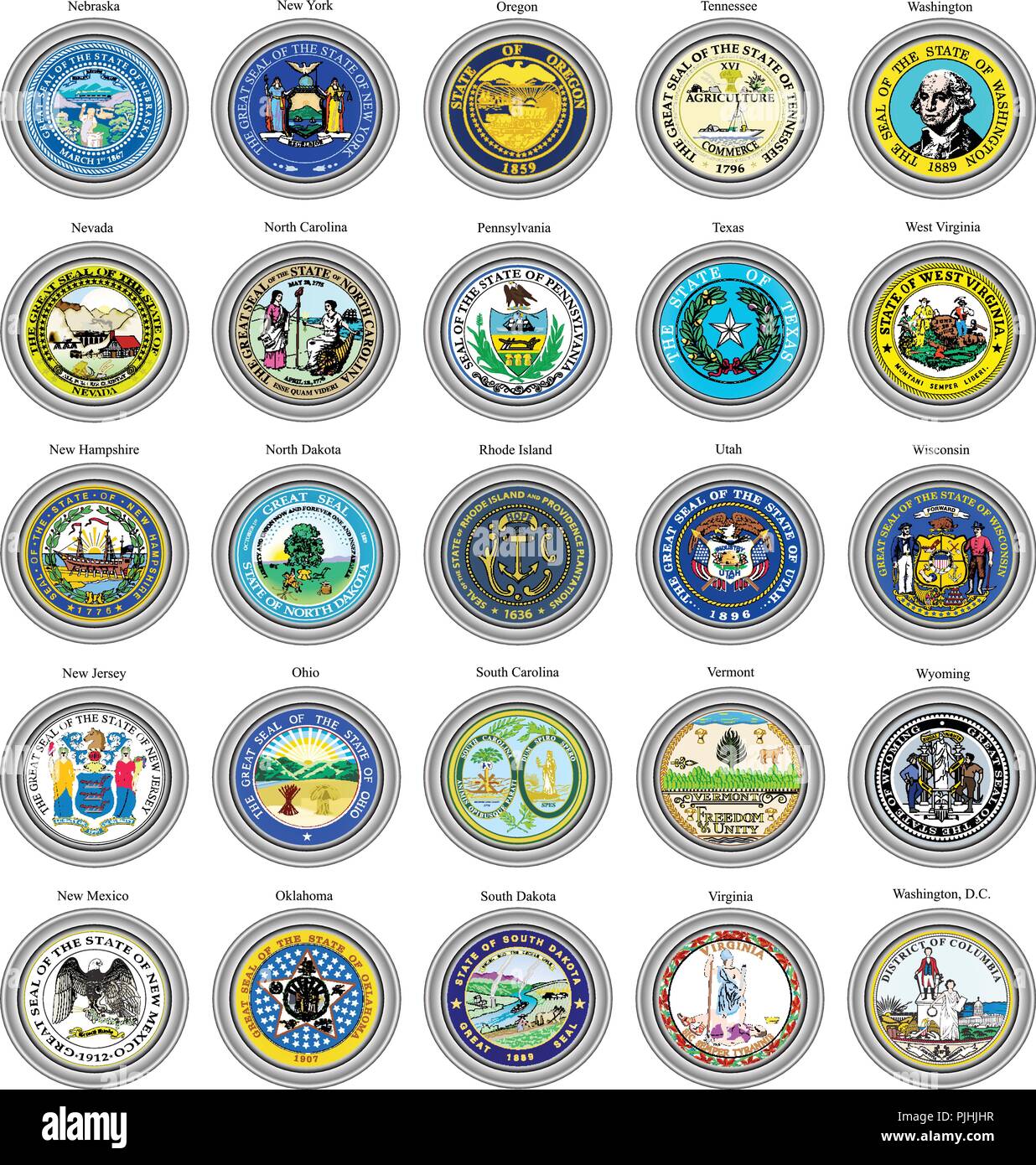 Set of icons. States of USA seals. 3D Stock Vector Image & Art Alamy