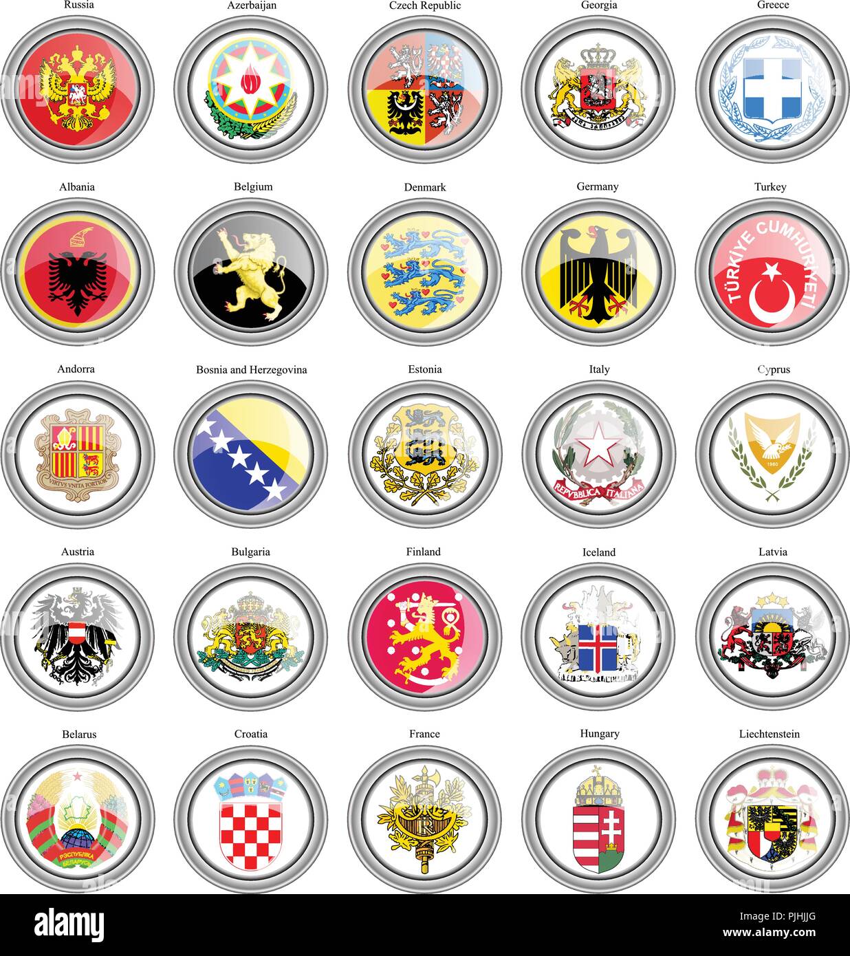 Set of icons. Coat of arms of the European countries. Stock Vector