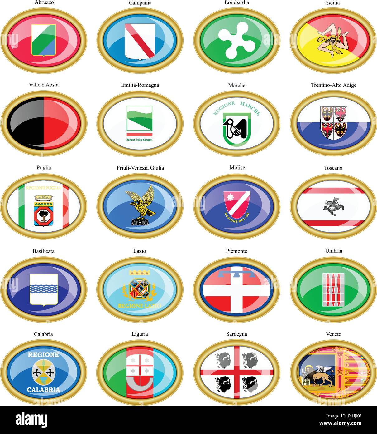 Set of icons. Regions of Italy flags. 3D. Stock Vector