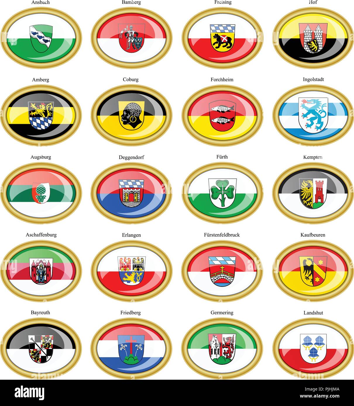 Set of icons. Flags of german cities (Bavaria). Stock Vector