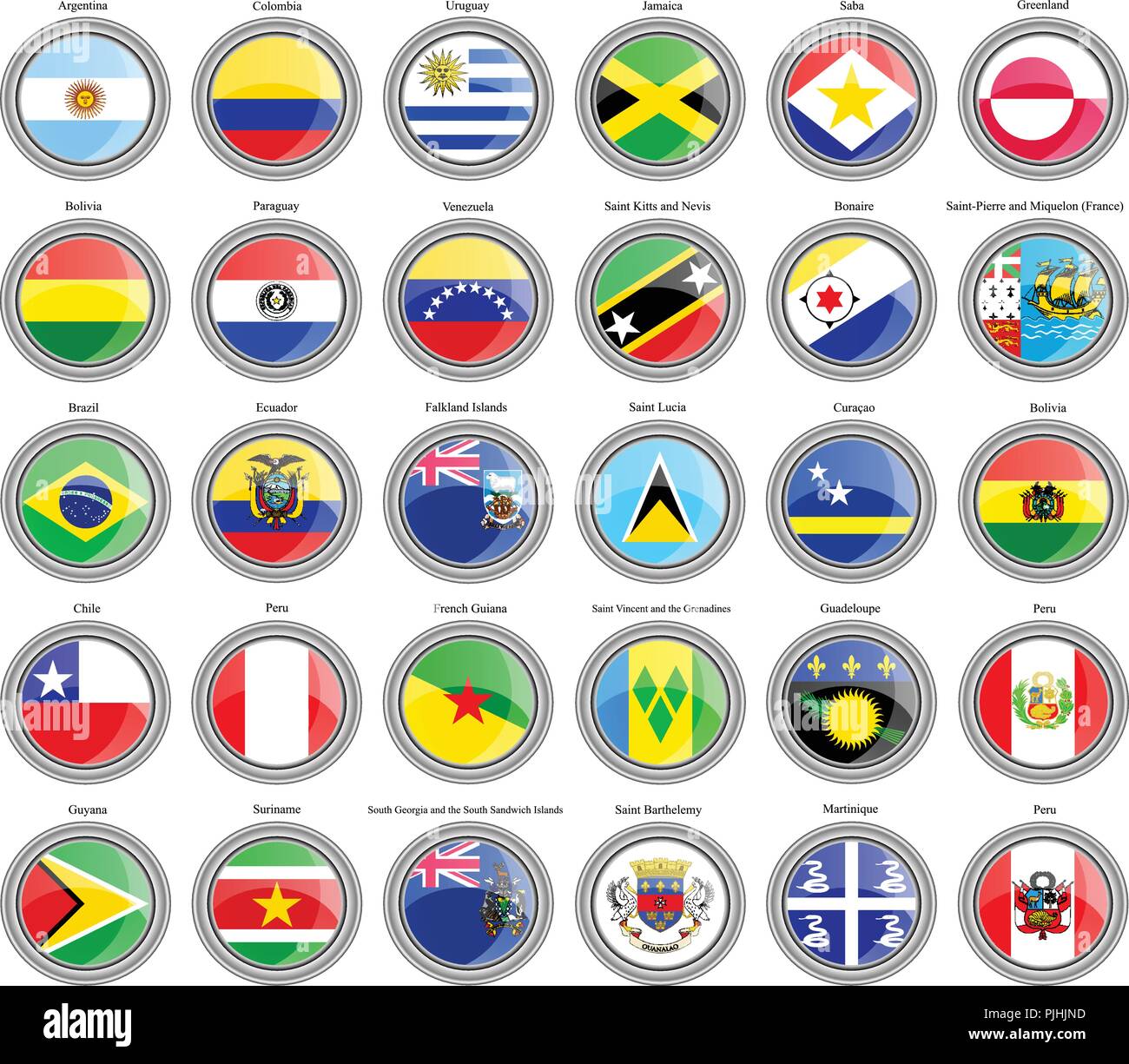 Set of icons. Flags of the South and Central America. Stock Vector
