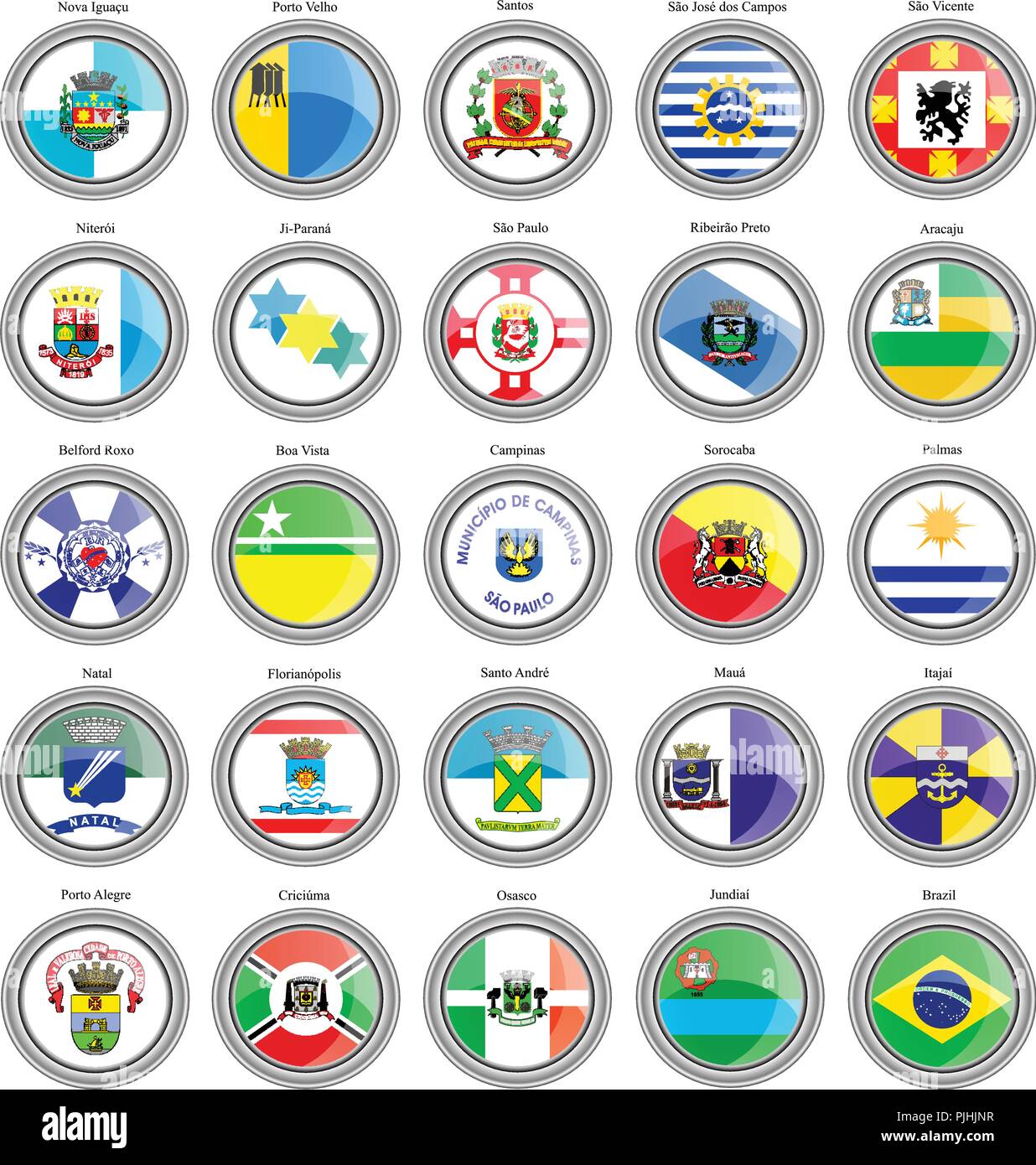 Set of icons. Flags of the Brazilian cities. Stock Vector