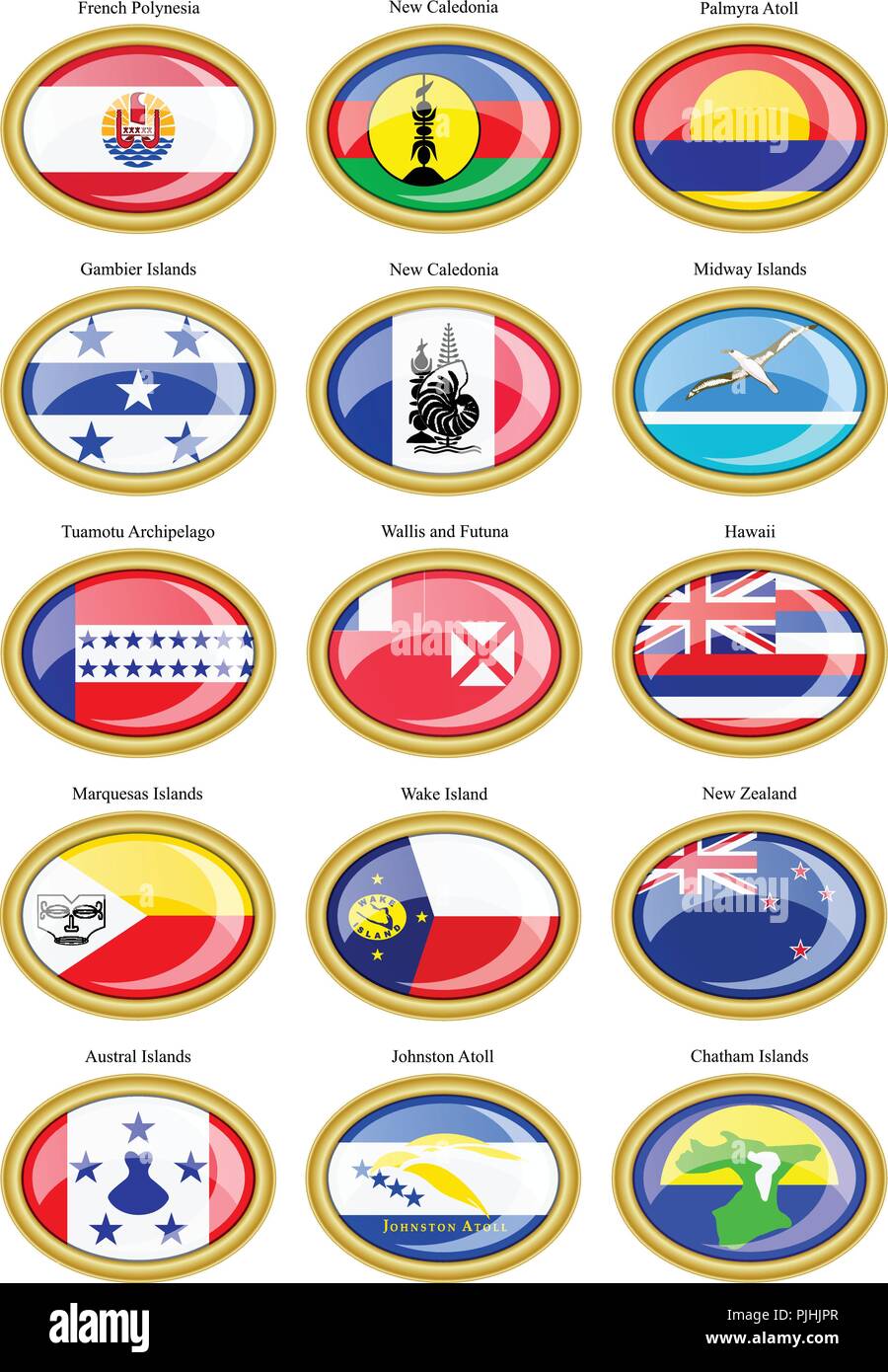 Set of icons. Flags of Australia, Oceania, Polynesia, Micronesia and Melanesia. Stock Vector