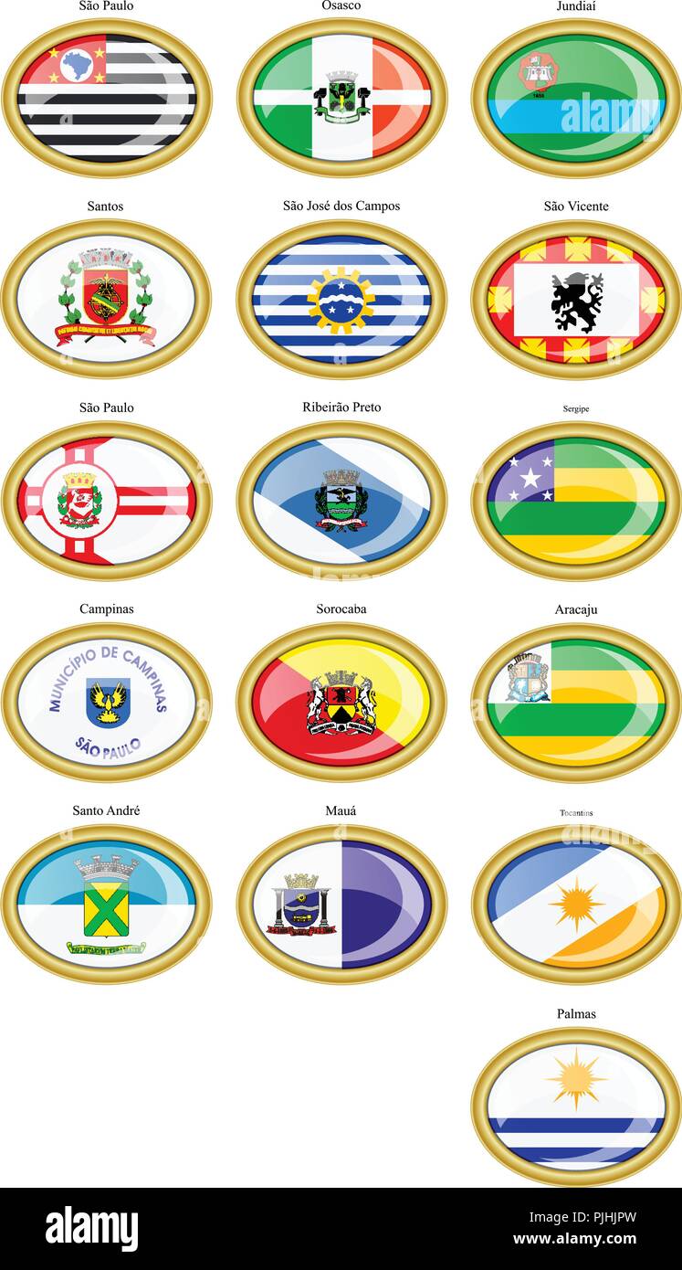 Set of icons. Flags of the Brazilian states and cities. Stock Vector