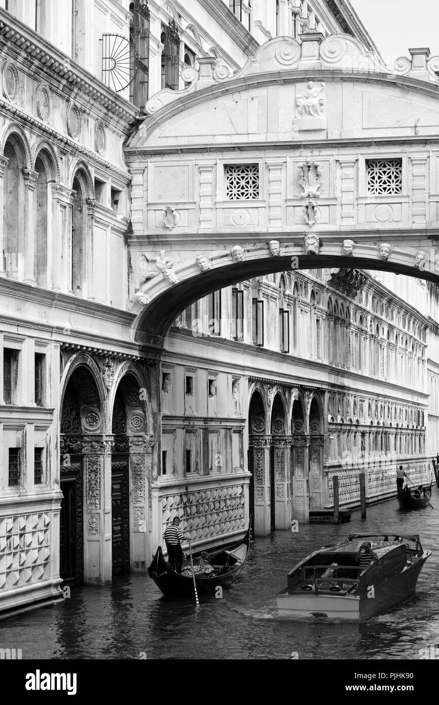 the bridge of sighs that allowed to transfer those condemned to death for execution. Black and white photography Stock Photo